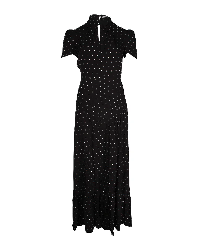 Limited Availability Self-Portrait Diamante Crystal Embellished Midi Dress in Black Viscose