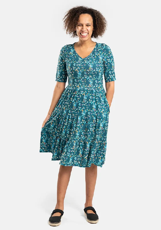 Year-End Sale Zari Filigree Print Tiered Hem Dress