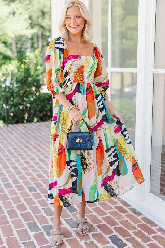 Take Advantage Fate: Bring Your Love Rust Orange Abstract Midi Dress