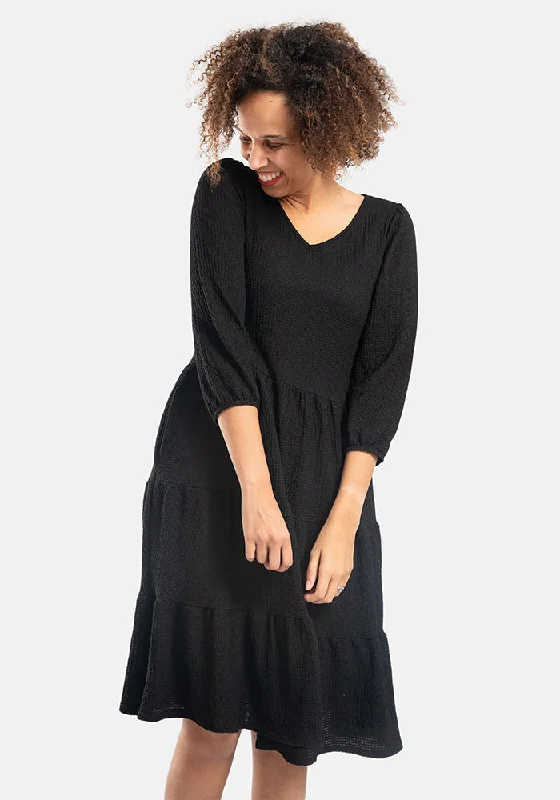 Deep Discounts Hattie Black Tiered Hem Dress