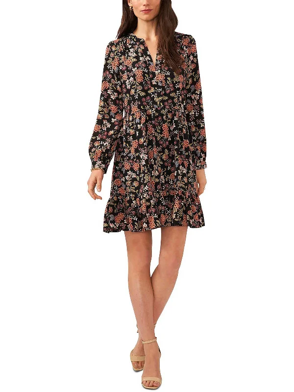 Don't Wait Womens Floral Print Mini Fit & Flare Dress