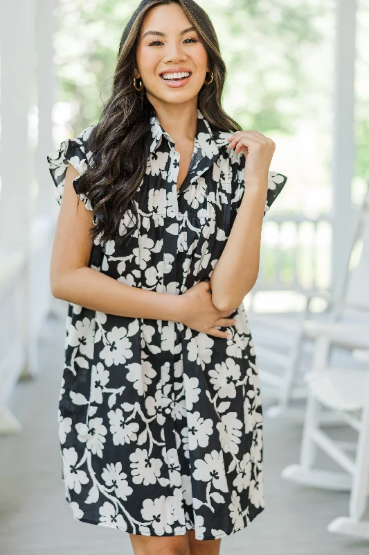 Deal Frenzy Happy To See You Black Floral Babydoll Dress