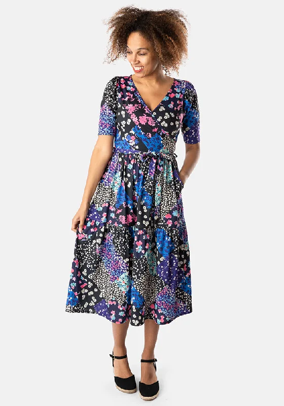 Extra Discounts Bette Patchwork Floral Print Tiered Hem Midi Dress