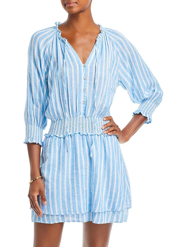 Final Markdown Crystal Womens Striped Linen Mini Dress