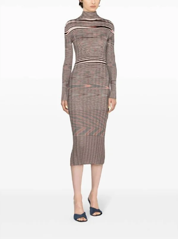 Deep Discounts Striped Ribbed Cashmere Long Sleeve Dress In Space Dyed Multi