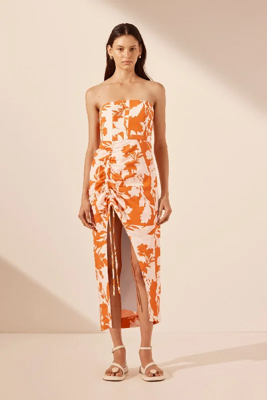 Early Bird Discount CASA STRAPLESS DRAWSTRING MIDI DRESS