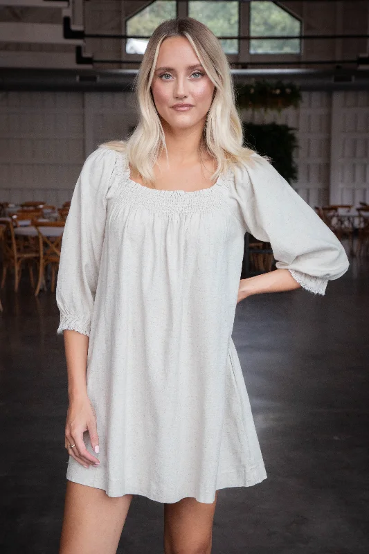 Can't Miss Indie Linen Blend Dress, Oatmeal