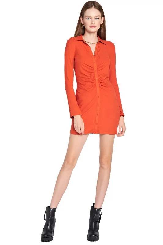 Deal Zone RUTCHED LONG SLEEVE DRESS