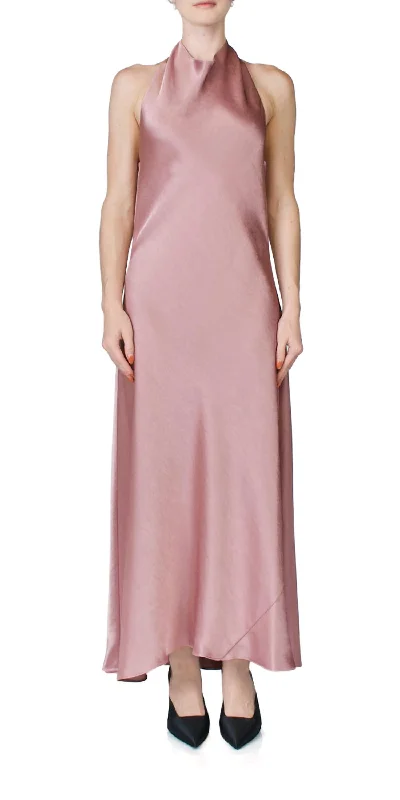 Price Drop Alert Draped Cowl Neck Halter Dress In Petal Quartz