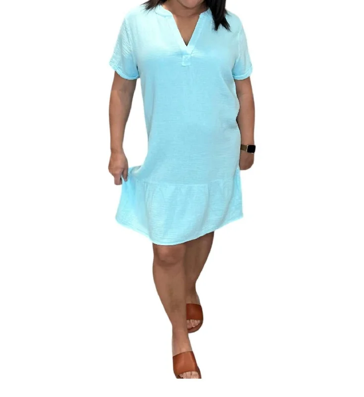 Unbeatable Prices Split Neck Ruffle Hem Dress In Teal