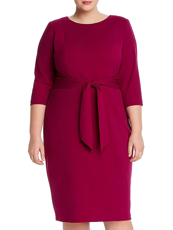 Deal Dash Plus Womens Crepe Tie Waist Midi Dress