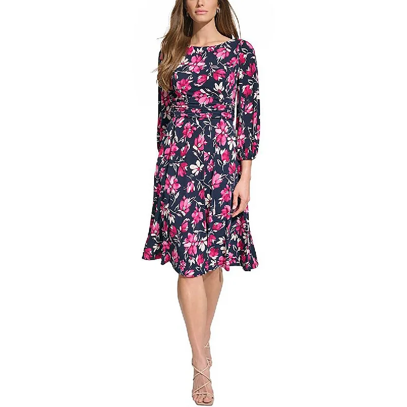 Super Bargain Womens Floral Print Midi Sheath Dress