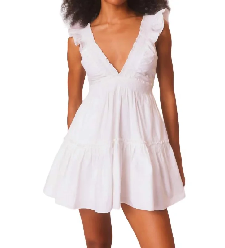 Can't Miss Poplar Flutter Sleeve Mini Dress In White