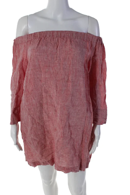 Overstock Sale Lafayette 148 New York Womens Linen Off The Shoulder Casual Dress Pink