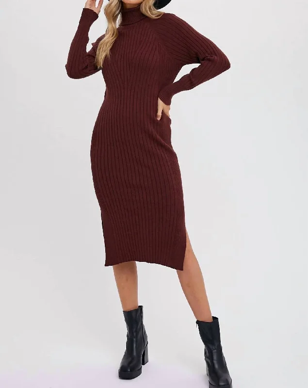 Extra Discounts Turtleneck Ribbed Sweater Western Dress In Chocolate