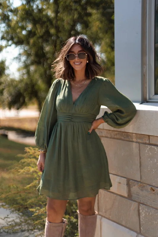 Deal Dash Vanessa Green Ruched Mini Dress - FINAL SALE