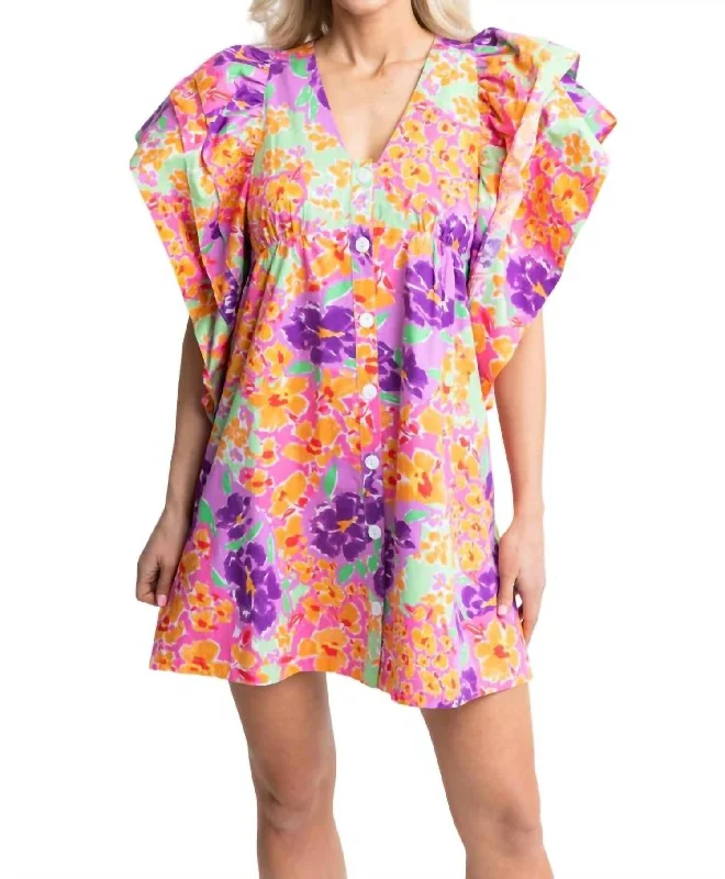 While Supplies Last Garden Vneck Ruffle Dress In Floral Multi Color