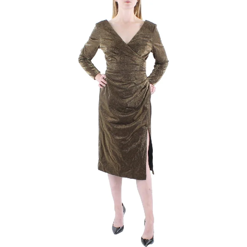 Price Drop Lois Womens Metallic Side Split Bodycon Dress