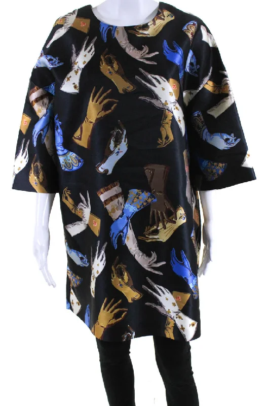 New Markdowns Rochas Womens Silk Blend Gloves Print 2015 Dress Black Multi Colored