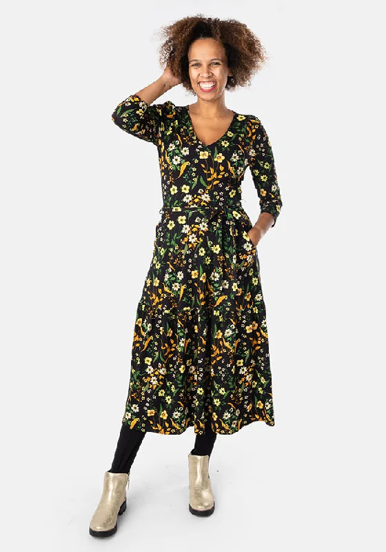 Take Advantage Anise Floral Print Tiered Hem Cotton Midi Dress