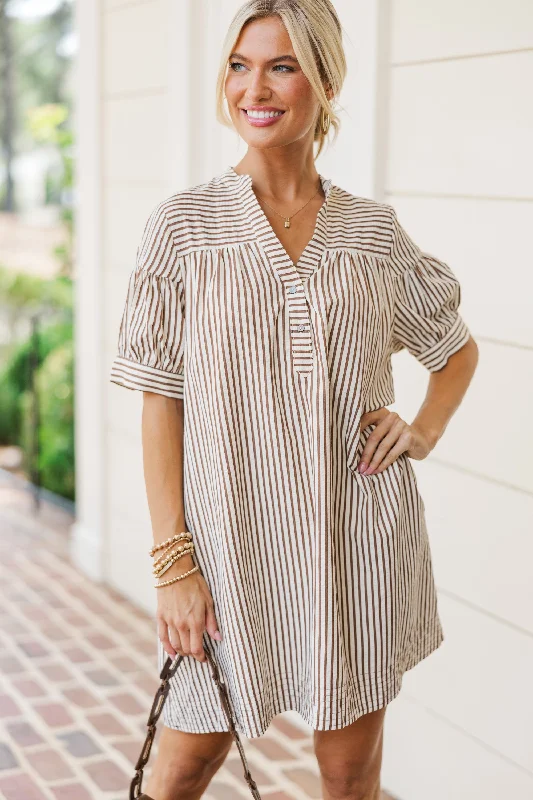 Savings Spectacular Head Of The Class Brown Striped Dress