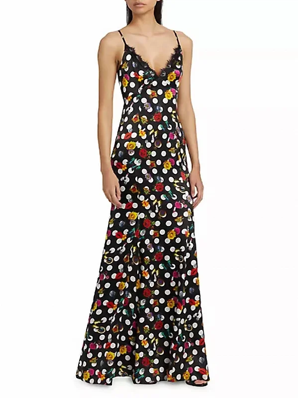 Savings Galore Zanna Gown In Black Multi Crystal Dot