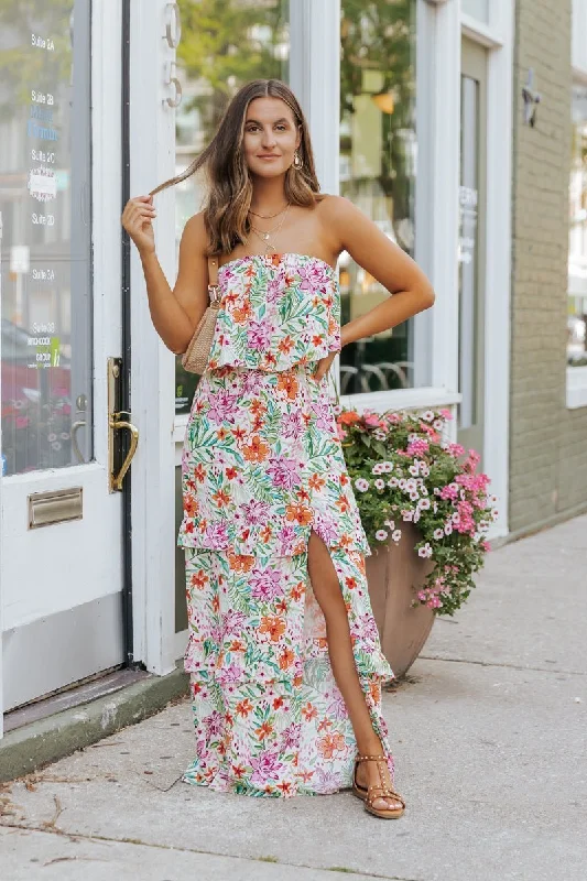 Price Blitz Multi Floral Strapless Slit Maxi Dress - FINAL SALE