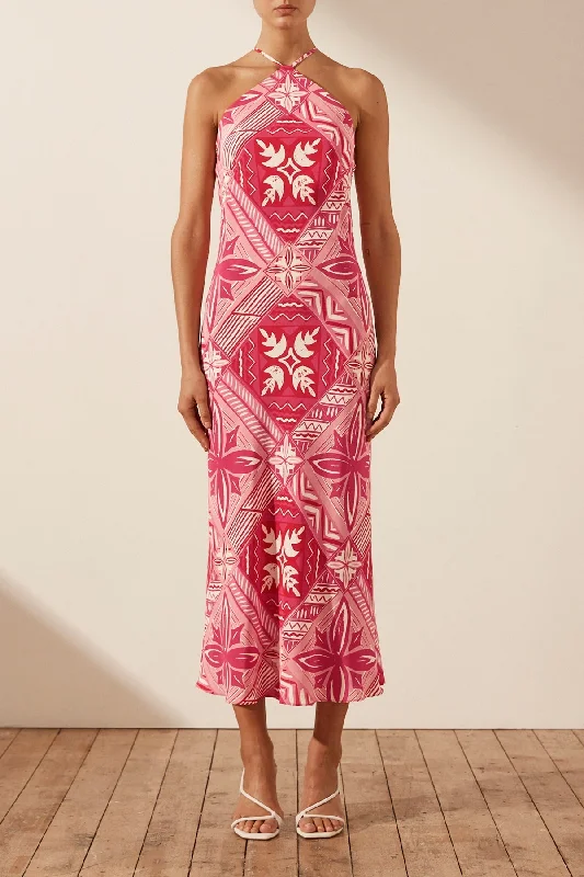 Flash Sale ROSANA SILK HALTER BIAS MIDI DRESS