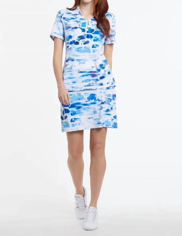 Weekend Deal Ocean Waves Performance Dress In Blue & White