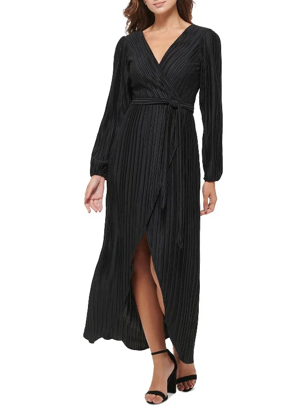 Shop and Save Womens Pleated Surplice Neckline Evening Dress