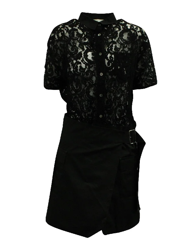 Fantastic Offers Sacai Luck Lace Wrap Skirt Shirt Dress in Black Rayon