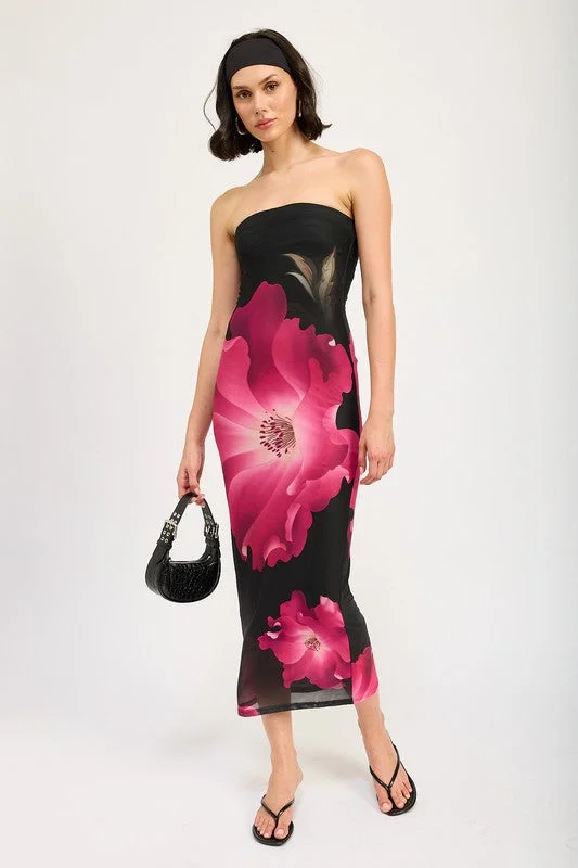 Markdowns FLORAL TUBE MIDI DRESS