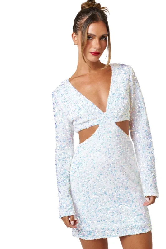 Anniversary Sale SEQUIN CUT OUT LONG SLEEVE MINI DRESS