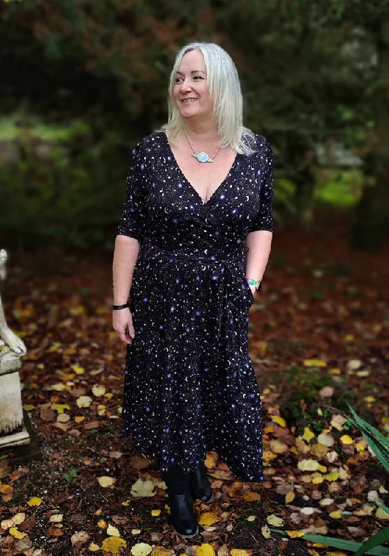 Limited Availability Jimena Ditsy Star Print Tiered Hem Viscose Midi Dress