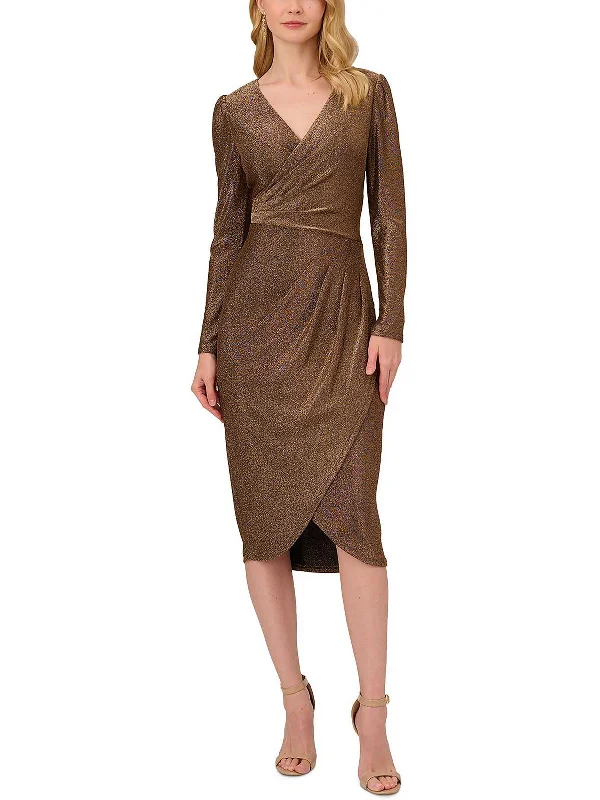 Doorbuster Deal Plus Womens Metallic Faux Wrap Evening Dress