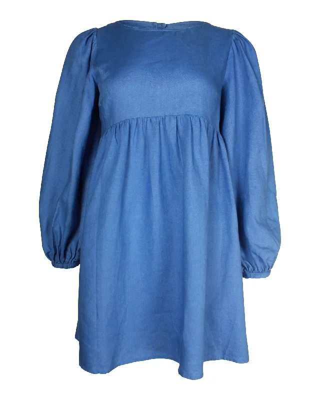 Discount Deals Reformation Ramone Long-sleeve Mini Dress in Blue Linen
