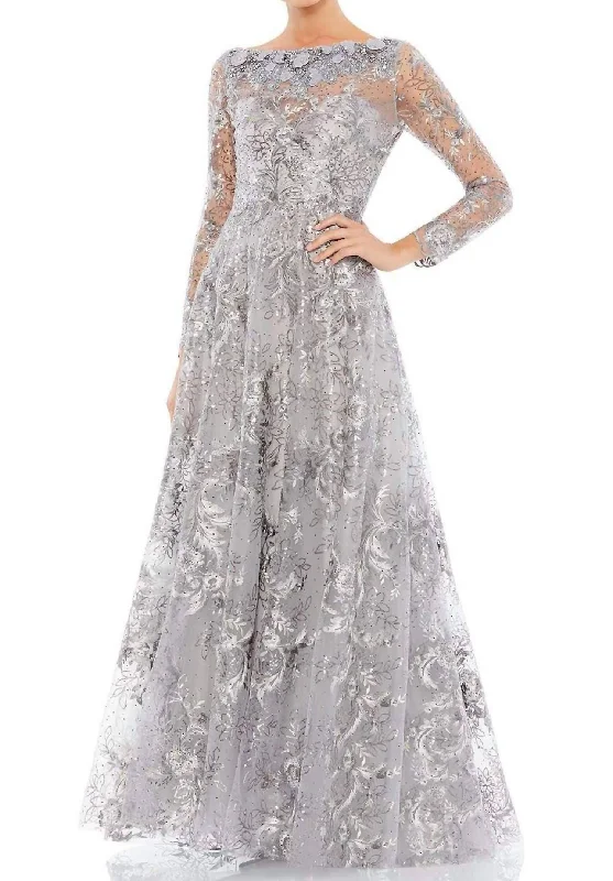 Take Advantage Scoop Long Sleeve Gown In Sterling