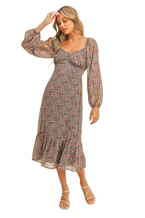 Super Deal Floral Print Midi Dress