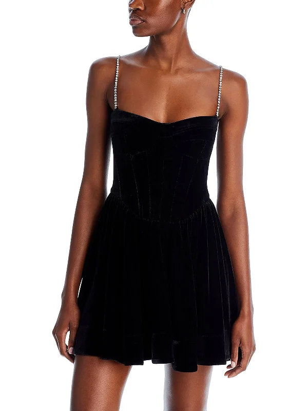 Markdowns Elsie Womens Velvet Embellished Mini Dress