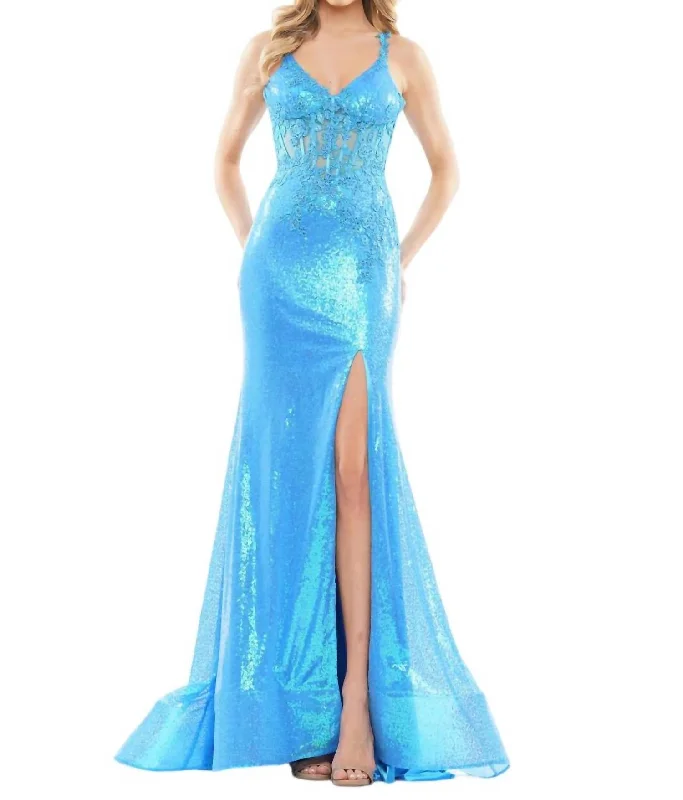 Quick Sale Mermaid High Slit Gown In Turq