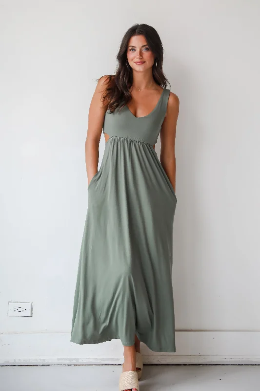 Best Bargains FINAL SALE - Advanced Style Olive Cutout Maxi Dress