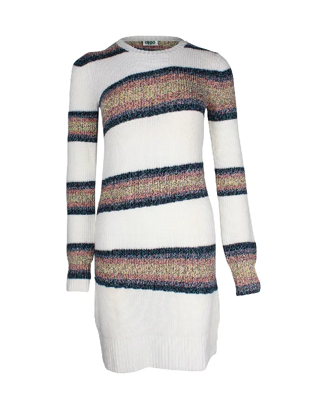 Loyalty Reward Kenzo Stripe Knitted Dress in White Wool