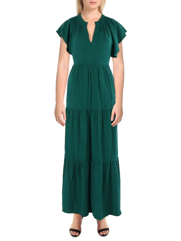 Buy Now Womens Tiered Flutter Sleeves Maxi Dress