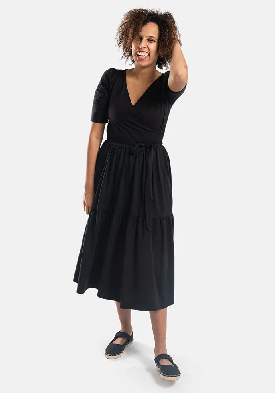 Fantastic Offers Murphy Black Tiered Hem Cotton Midi Dress