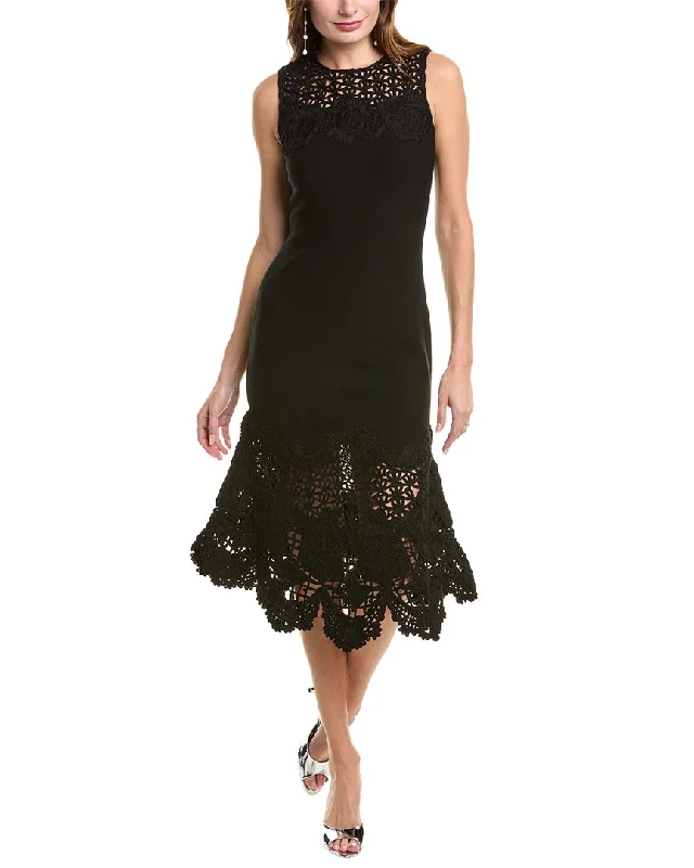 New Markdowns Oscar de la Renta Birdsnest Scallop Midi Dress