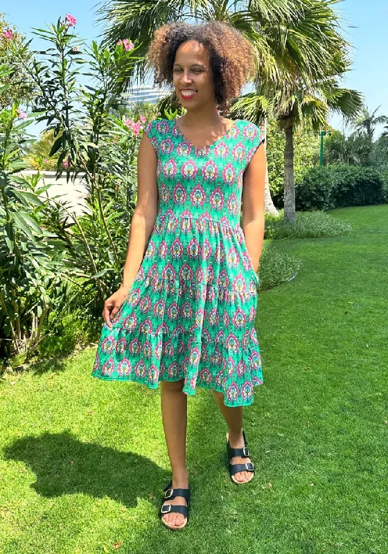 Limited Quantity Ximena Mosaic Tile Print Tiered Hem Dress