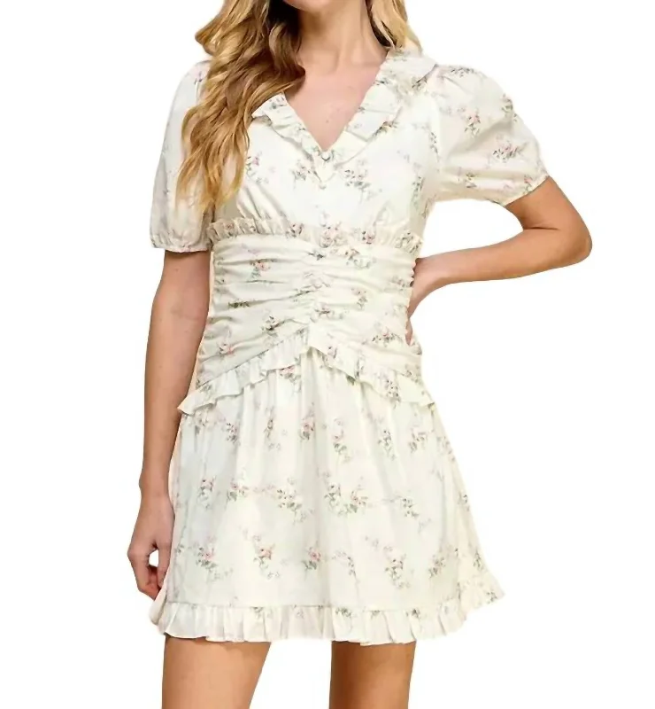Major Savings Floral Print Dress In Ivory