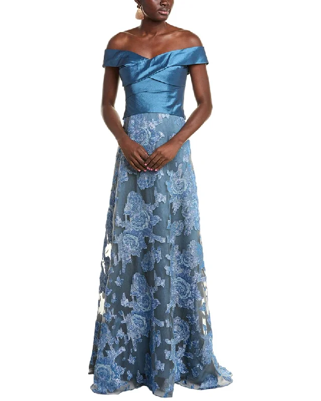 Super Savings Rene Ruiz Banded Off-The-Shoulder Metallic Tulle Gown