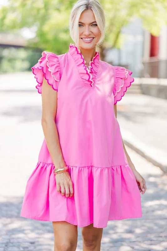 Super Sale It's All A Game Pink Scalloped Dress