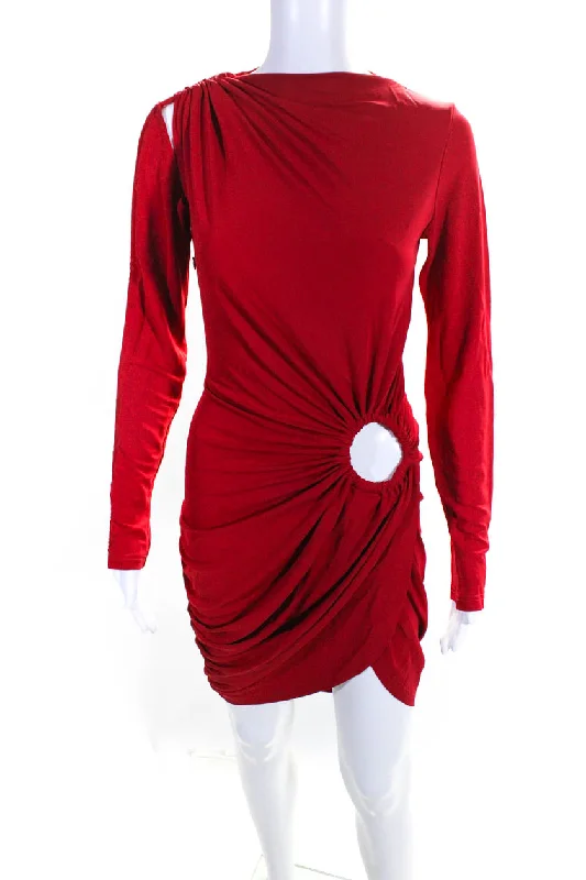 Super Bargain Monse Womens Long Sleeve Keyhole Detail Draped Dress - Ruby